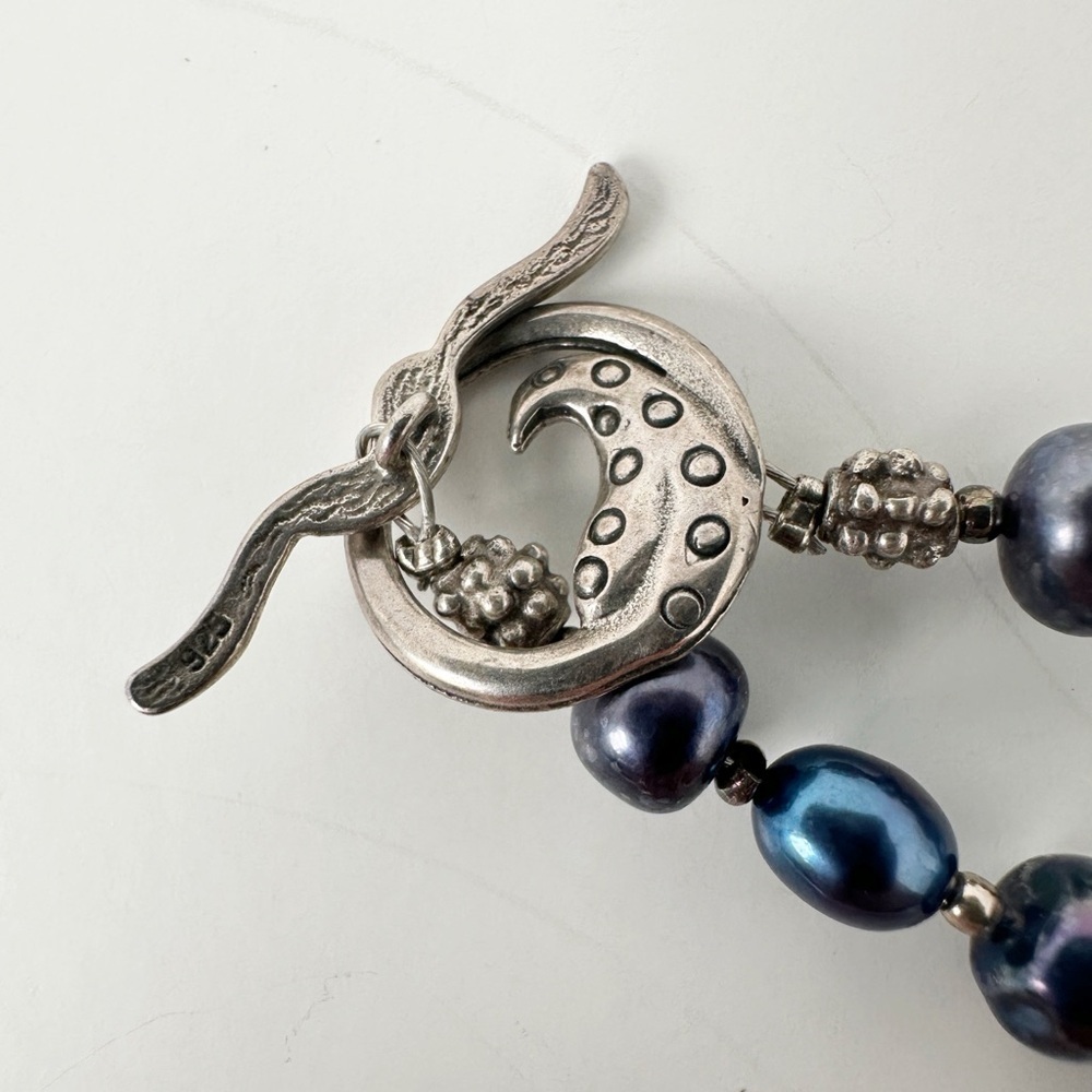 Genuine Sterling Silver Necklace, Blue & Pink Pearls, Dichrioc Glass Pendant - Picture 8 of 11